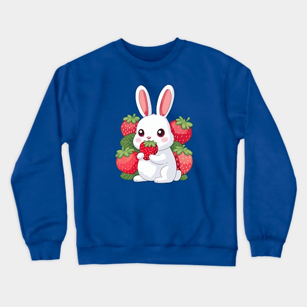 Strawberry bunny - cute kawaii bunny and Strawberry art Crewneck Sweatshirt by YaraGold